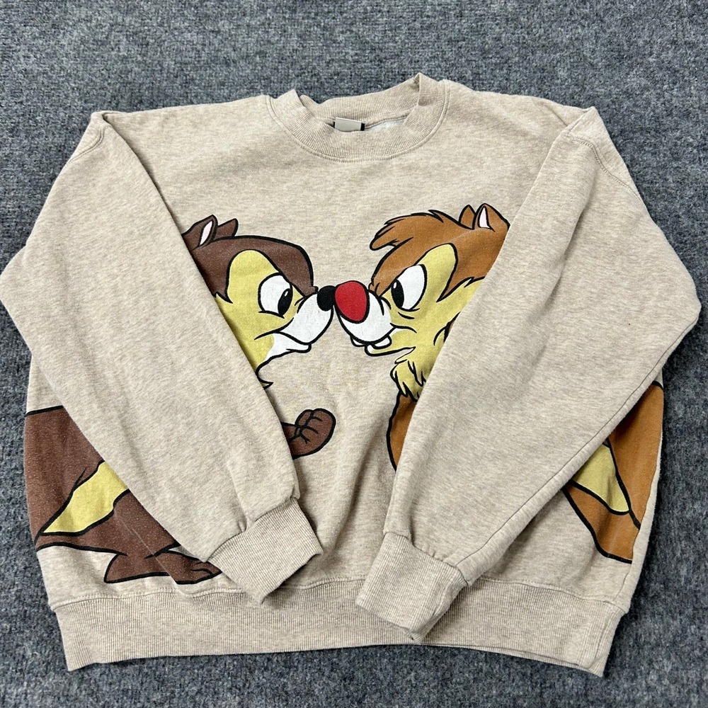 Disney Sweatshirt Womens Size M Tan Chip 'n Dale Graphic Pullover Crewneck